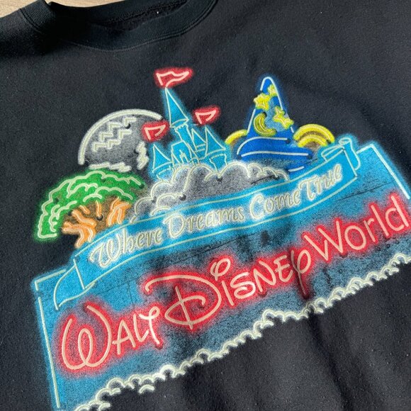 Disney World “Where Dreams Come True” Black Unique Vintage Sweatshirt 2XL - Picture 4 of 8